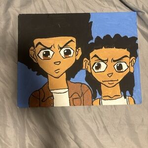 Cartoon Style Art Print with Black and Blue Background